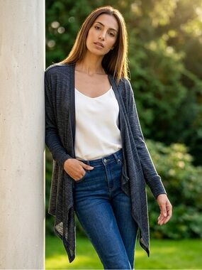 EUC Bongo Women's Black Open-Front Semi Sheer Long Sleeve Cardigan- Size M